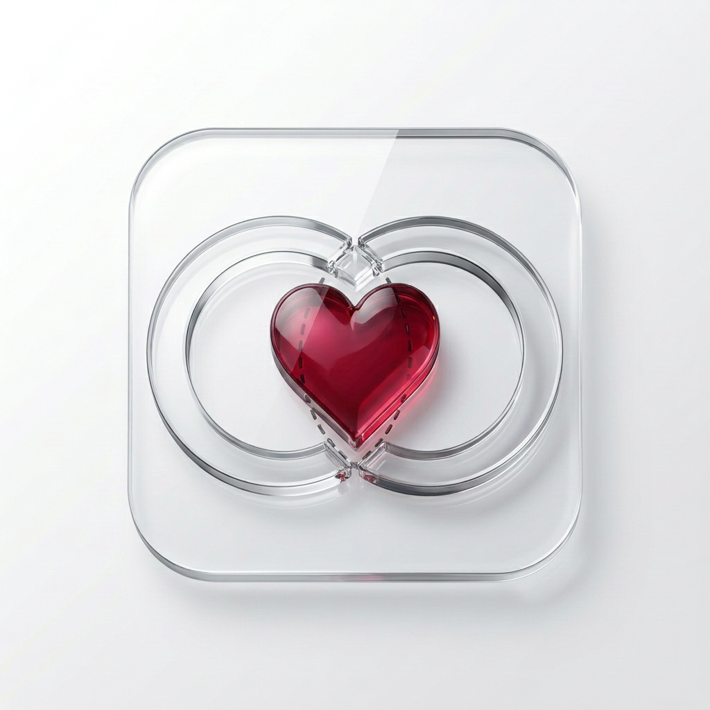 Sawada® — 3D glass logo: two circles connected by a heart